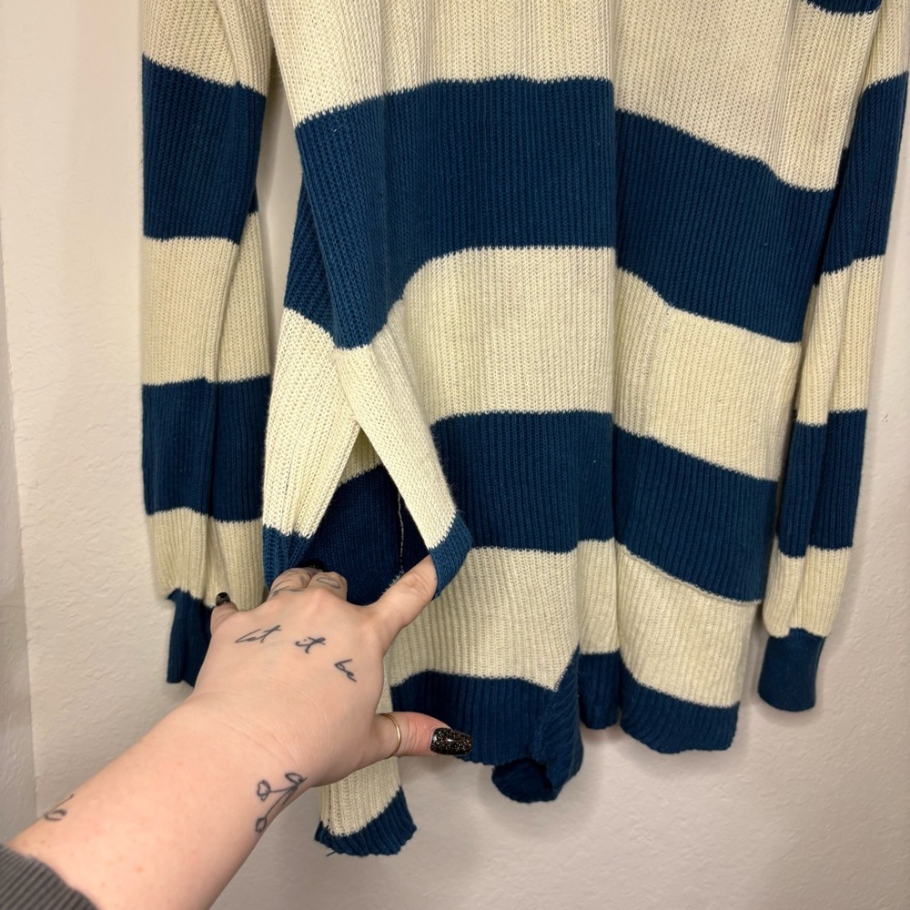 Free People Beach Knit Picnic Stripe Sweater Romper In Sailers Blue Combo medium - Picture 6 of 15
